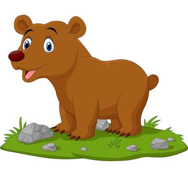 Cartoon happy baby bear in the grass