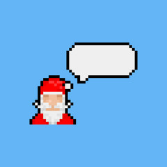 Pixel art santa claus icon with speech balloon.