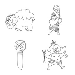 Vector illustration of primitive and archeology symbol. Collection of primitive and history stock vector illustration.