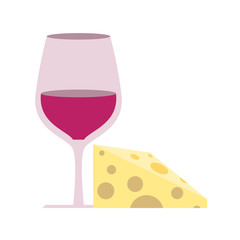 wine glass cup with cheese flat style icon
