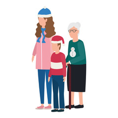 grandmother with daughter and grandson using christmas hat