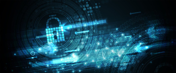 internet digital security technology concept for business background. Lock on circuit board