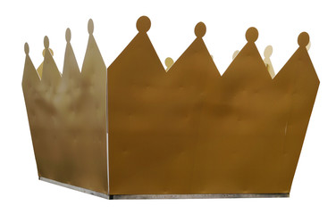 Street advertising crown made of steel sheets and painted with gold paint isolated