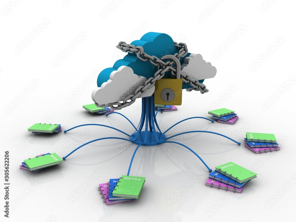Poster 3d rendering book with cloud lock
