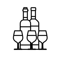 wine bottles with glass cups line style icon