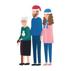 cute grandmother with young couple using christmas hat