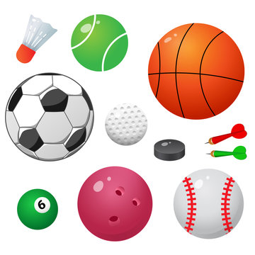 Set of sports balls. Color images on white background. Vector illustration.