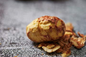 Shelled and peeled chestnuts background