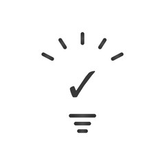 Idea concept. Light bulb and check mark. Stock Vector illustration isolated on white background.