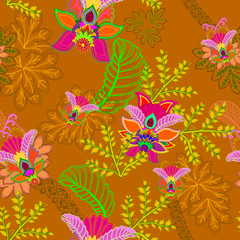 Fototapeta na wymiar Colorful pattern with oriental ornaments on a dark background.