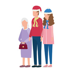 cute grandmother with young couple using christmas hat