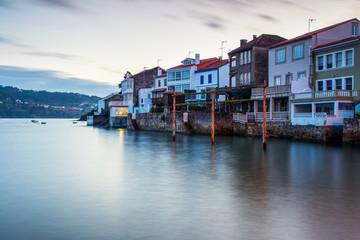 Beautiful Fishing Town of Redes at Ares Estuary Long Exposure La Coruna Galicia