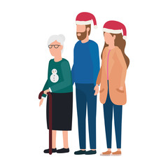 cute grandmother with young couple using christmas hat
