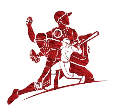 Baseball players action cartoon sport graphic vector