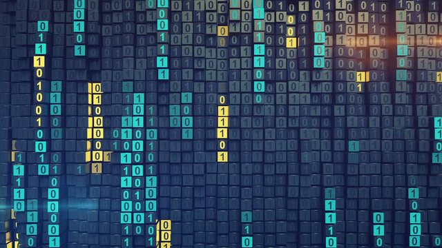 Matrix of digital binary computer code. Abstract information technology concept. Seamless loop 3D render animation