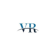 Obraz premium Initial letter VR, overlapping movement swoosh horizon logo company design inspiration in blue and gray color vector 