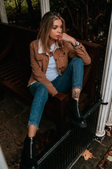 Portrait Charming Young Woman with Blonde Hair, Street Style