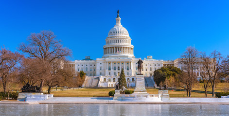 US Capitol over blue sky at winter day