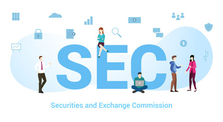 sec securities and exchange commission concept with big word or text and team people with modern flat style - vector