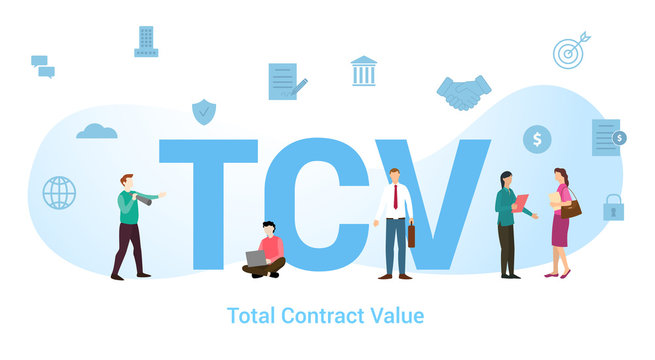 tcv total contract value concept with big word or text and team people with modern flat style - vector illustration