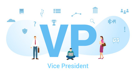 vp vice president concept with big word or text and team people with modern flat style - vector