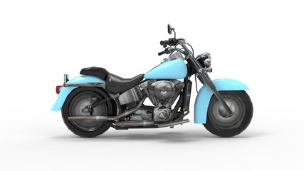 3d rendering of a cruiser motorcycle isolated in a white studio background