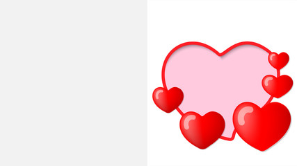 The valentine's day red heart shape frame card in paper cut style.