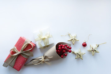 Christmas background with copyspace and gifts.