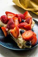 Strawberry Tart Pie Slice with Full of Strawberries in Plate.