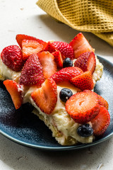 Strawberry Tart Pie Slice with Full of Strawberries in Plate.