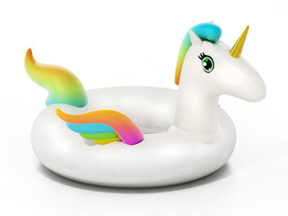 Unicorn shaped child buoy isolated on white background. 3D illustration © Destina