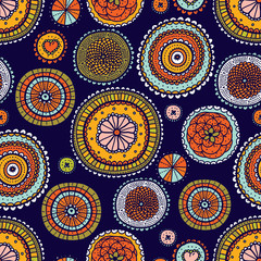 Flowers polka dot. Vector seamless pattern. Can be used in textile industry, paper, background, scrapbooking.