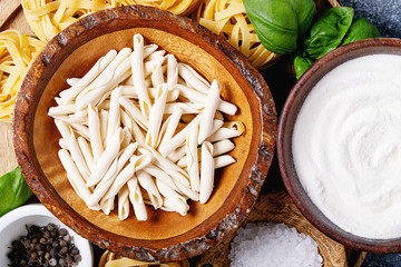 Raw ingredients for cooking pasta