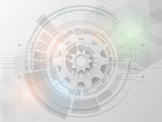 Futuristic technology design 3d white paper gear wheel on circuit board.