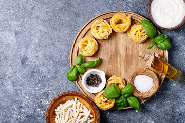 Raw ingredients for cooking pasta