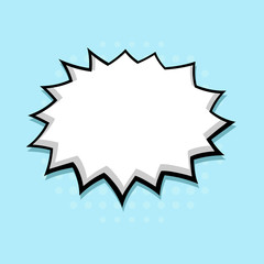 Speech bubble in comic book style. Blank message on blue background. Hand drawn doodle