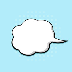 Speech bubble in comic book style. Blank message on blue background. Hand drawn doodle