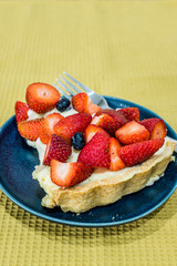 Strawberry Tart Pie Slice with Full of Strawberries in Plate.