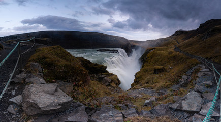 Gulfoss waterfall, the most famous and one of the strongest waterfall in Iceland.