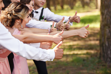 Best wedding concept. Bridesmaids and groomsmen having fun
