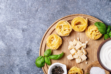 Raw ingredients for cooking pasta