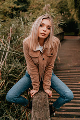 Portrait Charming Young Woman with Blonde Hair, Street Style