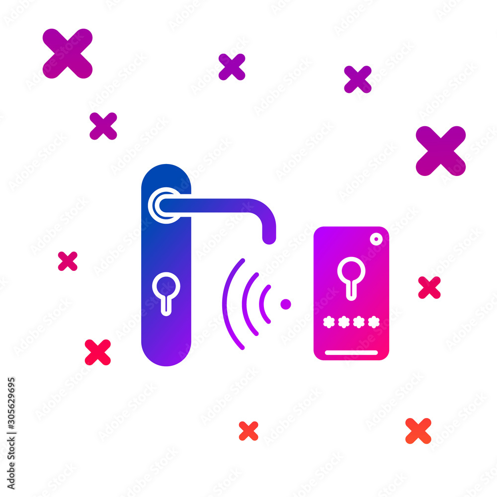 Poster color digital door lock with wireless technology for unlock icon isolated on white background. door 