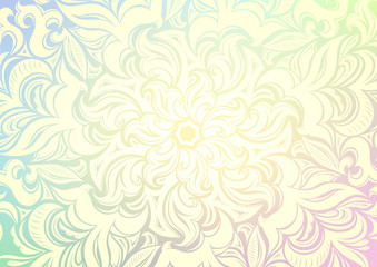 Fototapeta na wymiar Dreamy gradient wallpaper with mandala pattern. Vector background for yoga, meditation poster