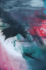 Colorful acrylic painting. Drops, lines, arrows, layers close up