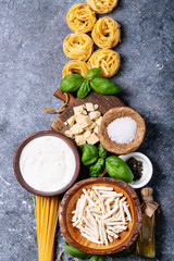 Raw ingredients for cooking pasta