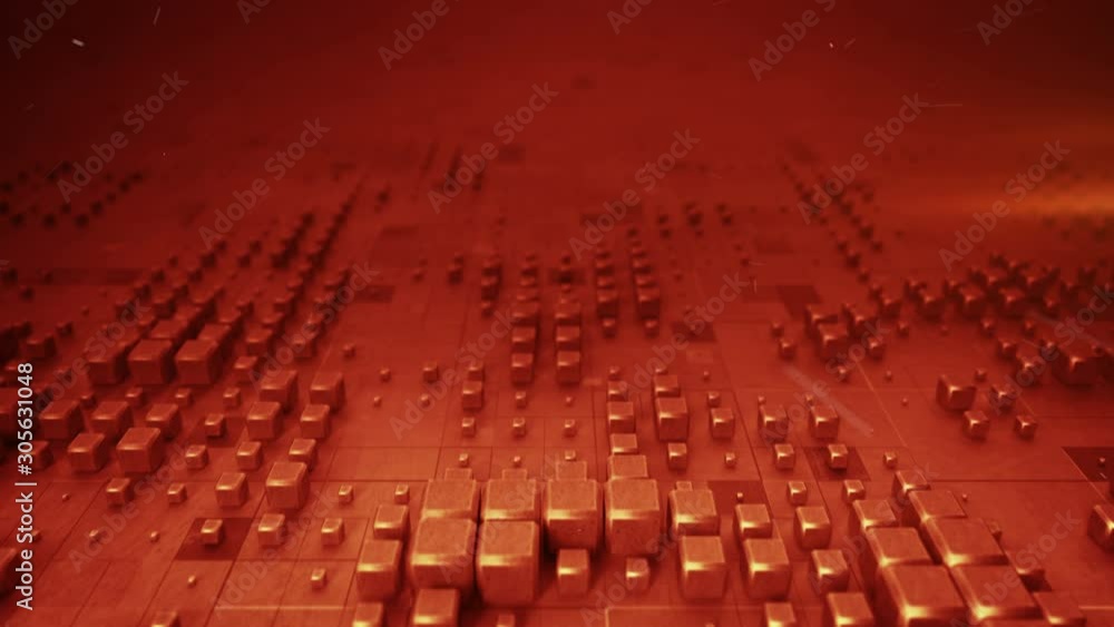 Aufkleber dolly shot of red metallic cubes with grunge texture. abstract technology concept. seamless loop 3d 