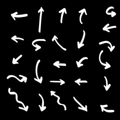 Set of Hand drawn vector arrows doodle on black background.design element vector illustration.
