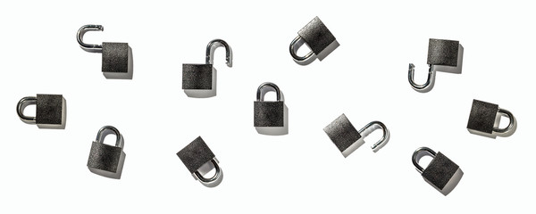 Set of padlock on white background isolate
