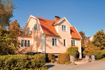 Fototapeta na wymiar Swedish middle class home in autumn, Malarhojden - Sweden